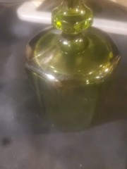Vintage Olive Green Goblets, Low Stemmed Glasse