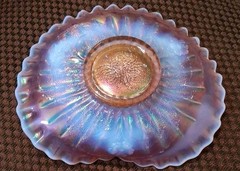 Dugan Marigold Opalescent Carnival Glass Floral Bowl – Ruffled Edged
