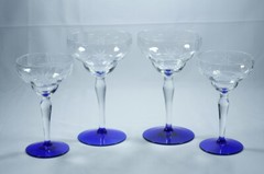 WESTON COBALT STAR FLOWER FLORAL 6 1/2″ CHAMPAGNE-S/2 & 5 1/2″ GOBLET-S/2-4 PCS