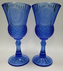 Vintage Avon Fostoria Cobalt Blue Glass Goblet Set ~ Martha & George Washington