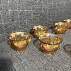 Vintage Indiana Iridescent Carnival Glass Marigold Punch Bowl Set 8 Grape Cups