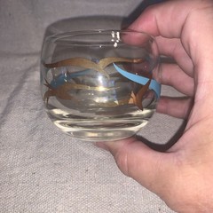 Vintage S et of 6 MCM Clear Cocktail Sour Glass w/ turquoise/gold Bird Design,