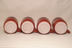 FOUR Fire King Red Black Ombre Gradient Mugs Stackable Milk Glass Excellent