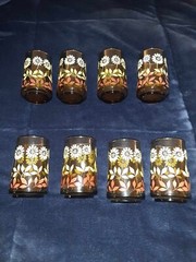 1970s Libby Short Glass Set Of 8 Pieces Flowers Gradient Colors
