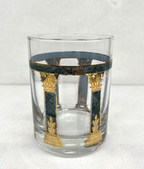 CULVER Old Fashioned Tumblers Barware Green and Gold Trim Marble Columns Set~2