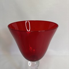 Set of Four Hand Blown Ruby Red & Clear Crystal Stemmed Wine Glasses Goblets