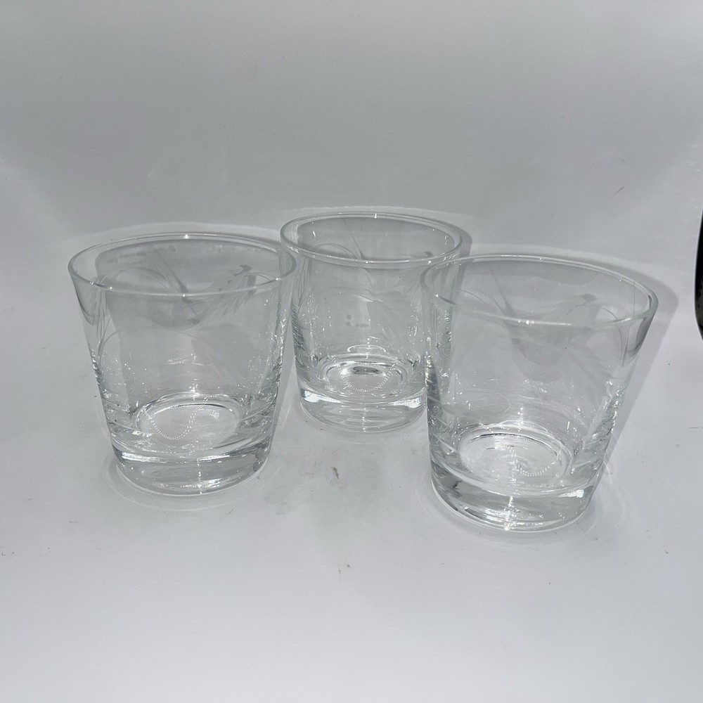 Vintage MCM Etched Whiskey Glasses With Wheat Pattern Set Of Three