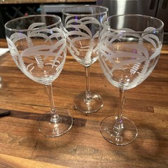Rolf Glass Cut PALM TREE Design 12oz All Purpose Wine Glass 7 7/8″ Set Of 3