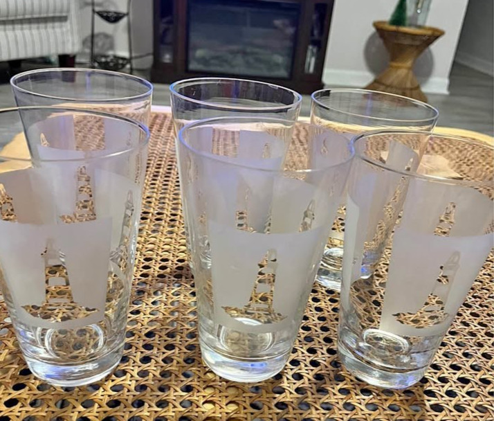 6 Etched Lighthouse Glasses Barware Pilsner