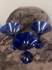 3 Vintage Cobalt Blue Martini Cosmopolitan Cocktail Glasses 8oz Party Barware
