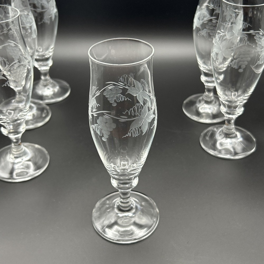 6 Schott-Zwiesel Cristallerie Glassware/Tall Champagne Flute/ Grapevine Design ~