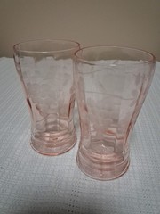 Vintage Pink Depression 2 Of Each Size Glasses With Floral Etching – Set Of 6
