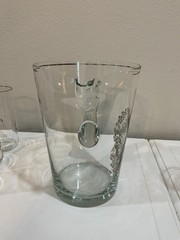 Vtg Silver 25th Anniversary Clear Glass Pitcher 6 Glasses Silver Accent Set Gift