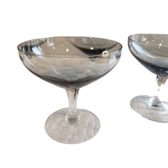 Vintage MCM Fostoria Debutante Smoke Gray Coupe Glasses set of 6
