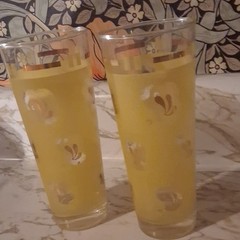 2 mid century yellow and gold decorative tumblers 1950s