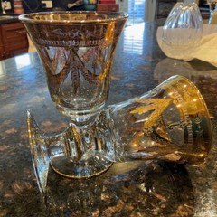 Pair 24K Gold Trimmed Vintage Luxury Design Renaisance INTERGLASS Wine Goblets
