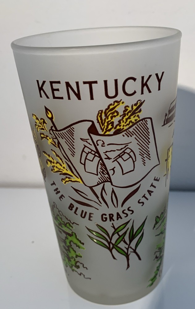Vtg KENTUCKY Frosted Hazel Atlas State Souvenir 4.74” Glass Tumbler 1950-60s