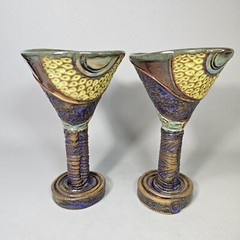Whimsical Martini Glasses Art Studio Pottery Slab Hand Made Artistan Mardi Gras