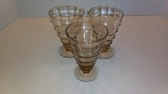 West Virginia Glass Amber Ringed Optic Bowl Footed Tumbler Set