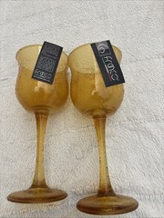 Amber Crackle Glass Stemwa Set 2. 10inches Long » Hand-Blown Pontils