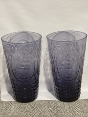 2 ZRIKE Renaissance Hobnail Raised Fleur De Lis Lavendar Purple Highball Glasses