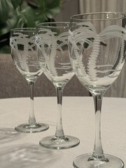 Rolf Glass Etched Palm Tree Crystal Wine Glasses 7 3/4” Set Of 3