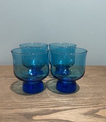 Anchor Hocking Tivoli Blue 8 Oz Stackable Rocks Glasses 4” H x 3.25” W