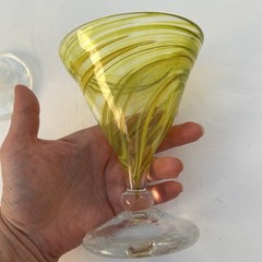 James Hayes Art Glass Set of 2 Artist Signed Martini Glasses Swirly Green