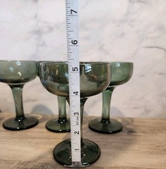 Vtg Smokey Avocado Green Coupe Glasses Set 4 Recycled Hand Blown Glasses Chunky