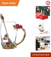 Delicate 12 Oz Crystal Glass Cup – Stunning Butterfly Rose Design Gift Mug