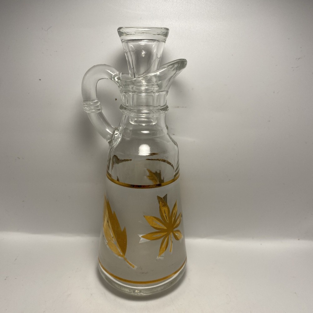 Anchor Hocking Starlyte Frosted Gold Leaf Oil Vinegar Cruet BB15