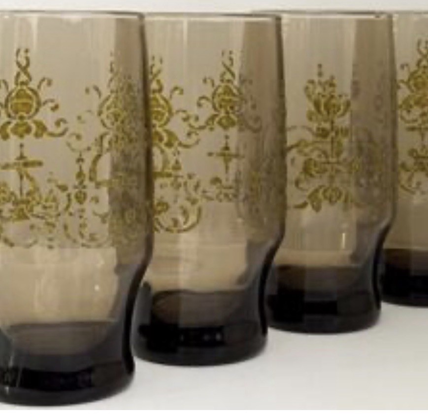 Set 5 Mid Century Modern Drinking Glasses Tumblers Iced Tea Smoke Amber Vintage