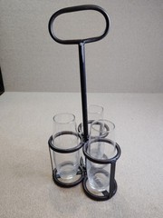 Vintage Metal Glass Holder with Four Glasses