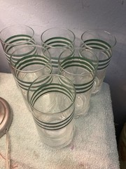 Vintage Libby Green White Striped Juice Glasses Stackable Retro Set Of 12