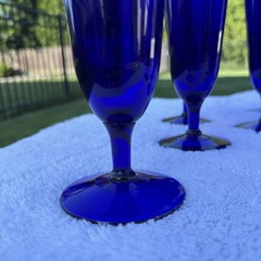 Vintage Pier One Cobalt Blue Pilsner Glass Set of Nine Contemporary 2000s Y2K