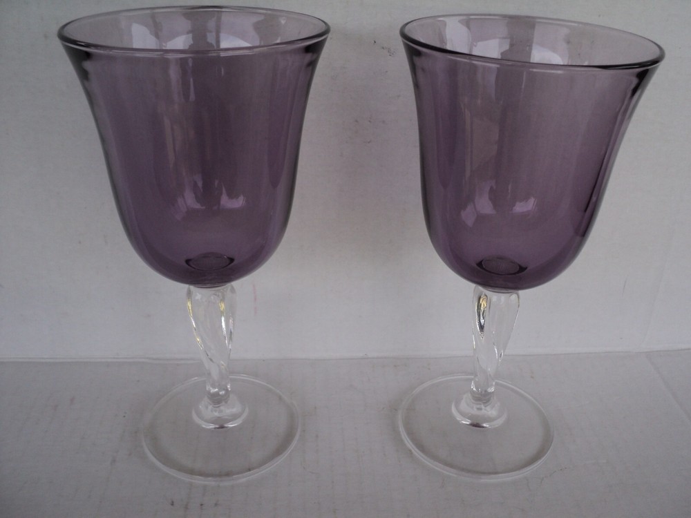 Purple Cristal D’Arques-Durand Casual Settings Amethyst 2 Vintage Water Glasses*