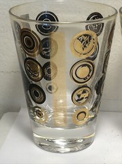 Vintage 4 Retro 4oz Clear Glass Drinking Glasses Gold & Black Abstract Design