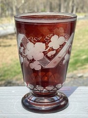 Antique Ruby Red Flashed Cut Frosted Glass Bohemian Goblet Wine Tumbler