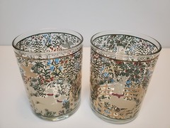 (2)Vintage Cera Hunt of the Unicorn Tapestry Rocks Whiskey Cocktail Glasses EUC