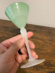 ANTIQUE STEVENS & WILLIAMS Jade Green & Alabaster Cocktail/WIne Glass 6.25″H