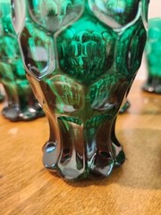 Imperial Glass PROVINCIAL Set of 10 Emerald Green Footed 4″ Juice Glasses 4.5oz