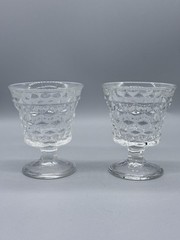 Vintage Fostoria Clear Champagne Sherbet Goblet Uranium Glass Set (2)
