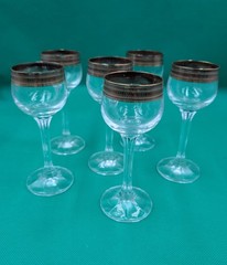 Vintage Bohemian Czech Art Deco Style Amber Sherry Liqueur Glasses Set Six