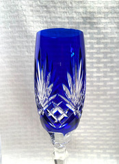 AJKA CAROLYNE CHAMPAGNE FLUTE COBALT BLUE CUT TO CLEAR CRYSTAL BOHEMIAN HUNGARY