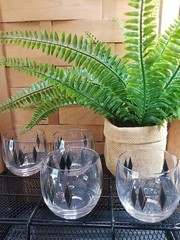 MCM Atomic Harlequin Diamond Beverage Glasses 8oz Roly Poly (4) Black Gold