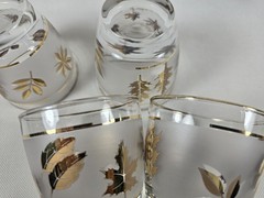 Set 4 Libbey Gold Leaf Rocks Glasses Vintage MCM Frosted Mid Century Barware