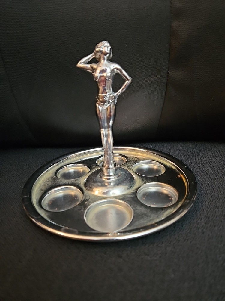 Rare 1920s Art Deco Shot Lady Glass Holder By Faber Chrome NY