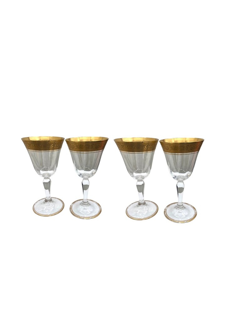 4 TIFFIN FRANCISCAN Cordial/Sherry Glasses w/Gold Rambler Rose Relief Bands Set