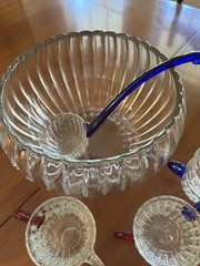 Vintage Duncan Miller Radiance Punch Bowl Set 12 Cups & Ladle UV Reactive Glass