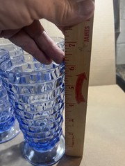 Whitehall Cubist Ice Blue Cube Footed Ice Tea Colony Indiana Glass Set 6 Vintage
